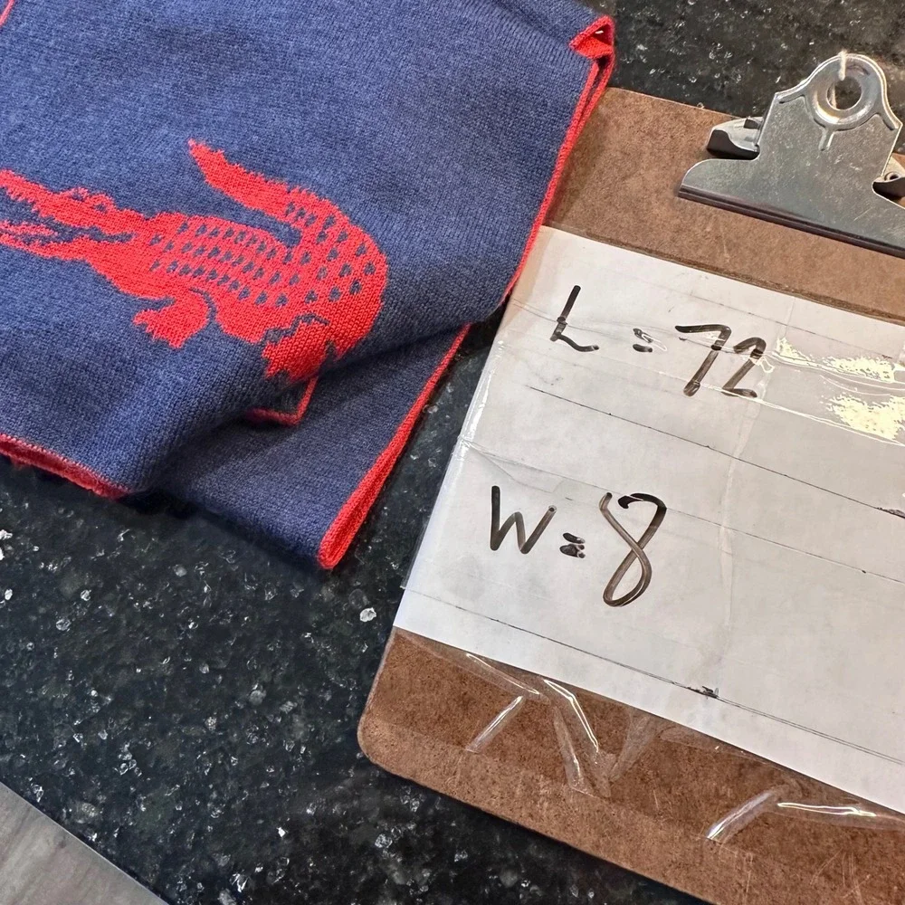 Vintage Lacoste Wool Scarf Reversible Blue Red Crocodile Logo Knit Mens‎